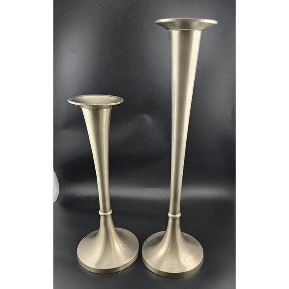 Set Of 2 Brushed Silver Metal Candle Holders Made In India, 9" and 12" Tall - Picture 3 of 9